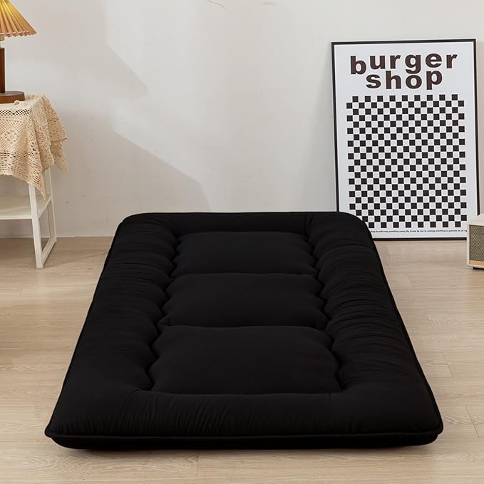 MAXYOYO Cot Japanese Floor Futon Mattress, Single Size Tatami Mat Sleeping Pad Foldable Roll Up Boys Girls Narrow Mattress Kids Lounger Pillow Bed