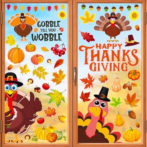 LUDILO Fall Thanksgiving Window Clings Static Window Decal for Fall Décor by LUDILO