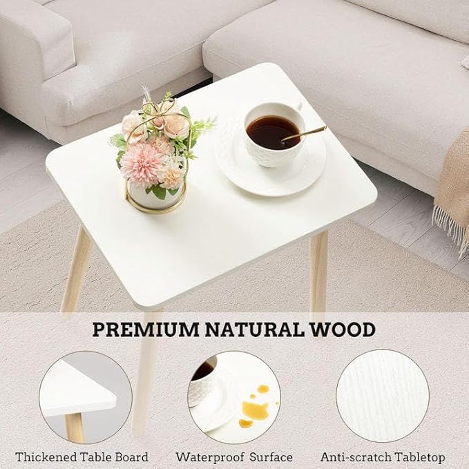 FORAOFUR White End Tables Set of 2, Small Side Tables Accent Tables Living Room, Boho Side Table with Wooden Legs, Easy Assembly