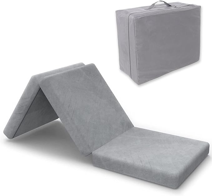 SINWEEK 4" Single Memory Foam Folding Mattress with Storage Bag - Foldable Trifold Floor Bed Topper, CertiPUR-US Certified Guest Sleeping Pad, Machine Washable Cover