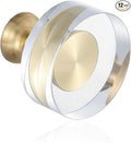 12-Pack 1-1/4-Inch White Cabinet Glass Crystal Brass knobs Brass Drawer Round Knobs Dresser Pulls, Gold Hardware Kitchen Closet knobs for Bifold Doors