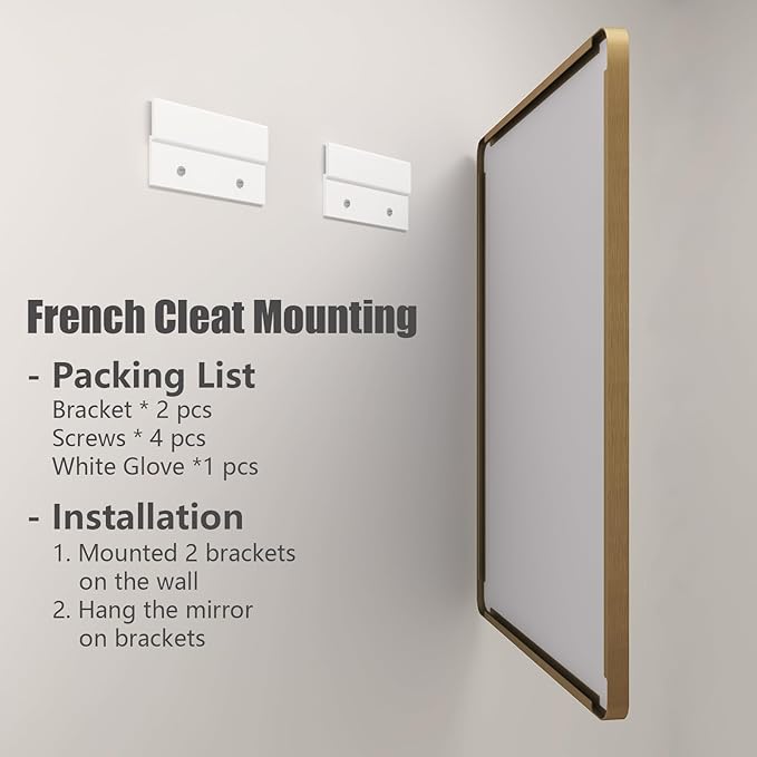 40x30 Gold Bathroom Mirror, Brushed Metal Frame Vanity Mirror, Modern Gold Rectangle Mirror, Rounded Corner, Shatterproof, Anti-Rust, Rose Gold(Horizontal/Vertical)