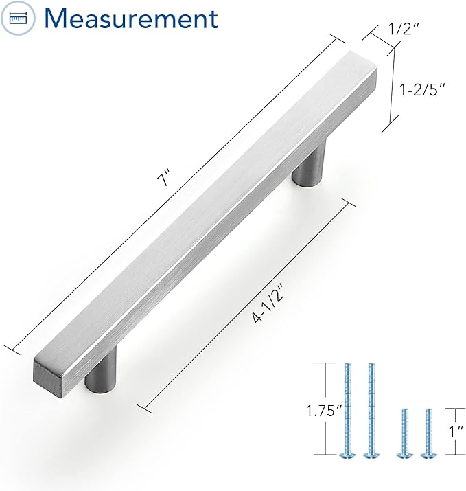 Ravinte Brushed Nickel Cabinet Handles 20 Pack 4-1/2 inch Satin Nickel Square Cabinet Pulls Silver Hardware for Kitchen 7 inch Overall Length Stainless Steel Drawer Pulls