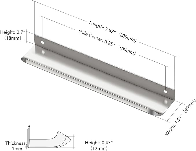 Ravinte Hardware 30 Pack Silver Cabinet Handles, 7.8 Inch (200mm) Finger Edge Pulls, 6-1/4 Inch Hole Center, Finger Pulls for Cabinets