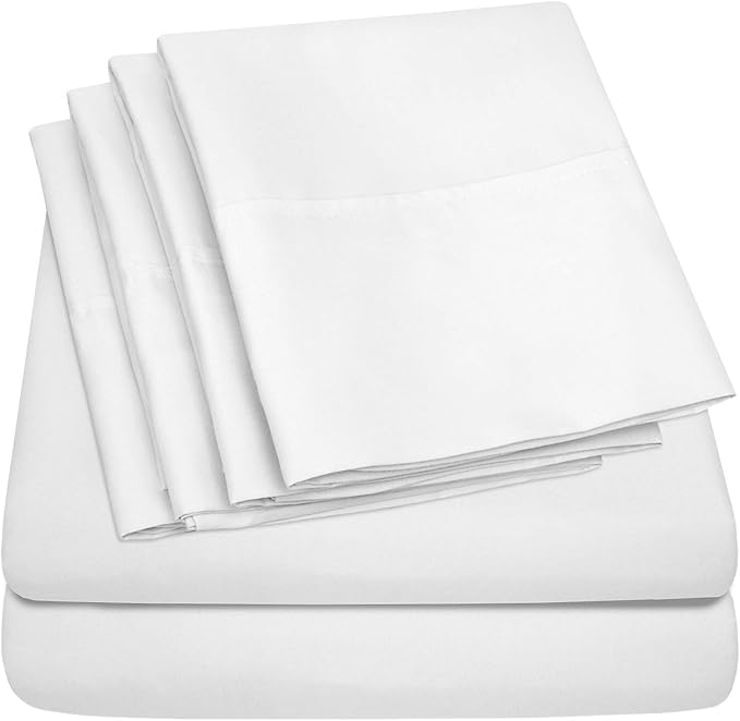 Deep Pocket Queen Sheets - 6 Piece 1500 Supreme Deluxe Collection Up to 21" Extra Deep Pocket Ultra Soft Queen Sheet Set Deep Pocket Bedding, Extra Deep Queen, White