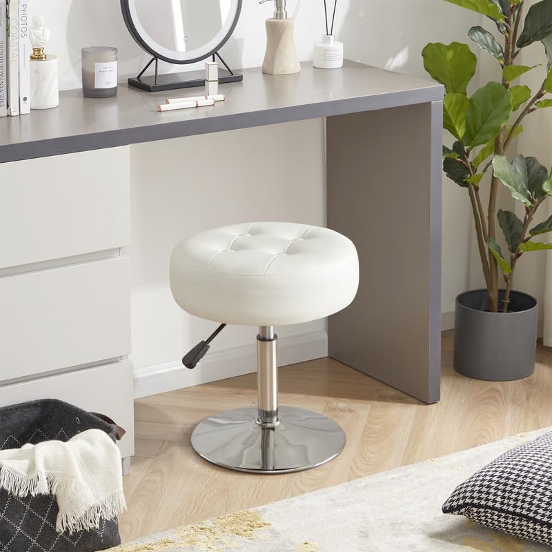 Gitrah White Vanity Stool Chair Swivel Adjustable Comfortable Makeup Stool - Image 3