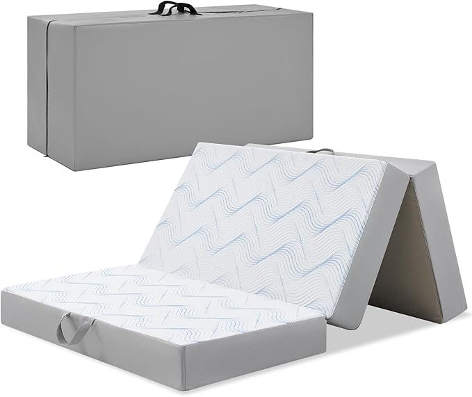 Foldable Mattress Full 6 inch -Portable White Memory Foam Folding Matress with Washable Cover for Camping Travel Guest Room Home Use-Non-Slip&Easy Storage