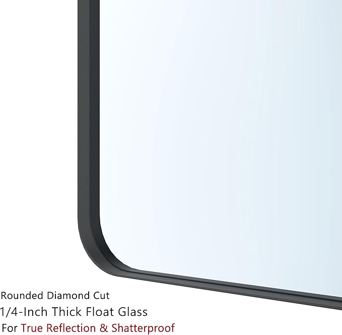VocalStar Black Bathroom Mirror for Wall, 18 x 26 Inch Rounded Rectangle Metal Framed Bathroom Wall Vanity Mirror Farmhouse, 1/4-inch Shatterproof Glass | Ultra-Flush Hanging
