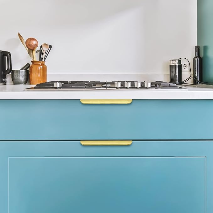 Ravinte Hardware 8 Pack Gold Cabinet Handles, 5.9 Inch (150mm) Finger Edge Pulls, 5 Inch Hole Center, Finger Pulls for Cabinets
