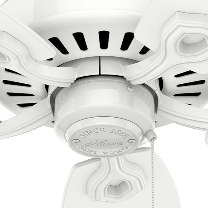 Hunter 52 inch Indoor Ceiling Fan No Light with Pull Chain - White Ceiling Fan without Light, Standard Mount, 5 Blades, For Bedroom, Living Room, or Kitchen - Builder Elite 53240, Snow White