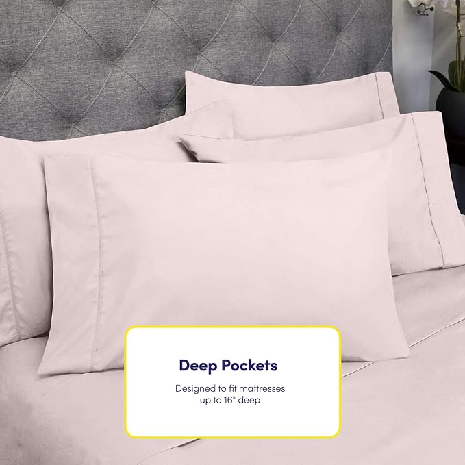 Full Size Bed Sheets - 6 Piece 1500 Supreme Collection Fine Brushed Microfiber Deep Pocket Full Sheet Set Bedding - 2 Extra Pillow Cases, Great Value, Full, Pale Pink