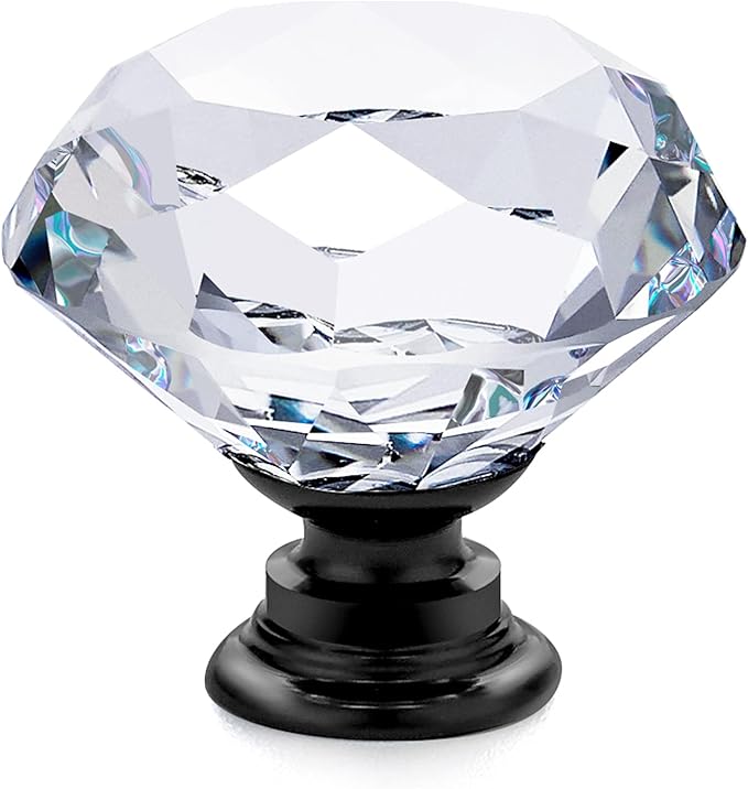 Ravinte 5 Pack Crystal Drawer Knobs - Glass Cabinet Knobs, Diamond Shaped, 30 mm with Black Base