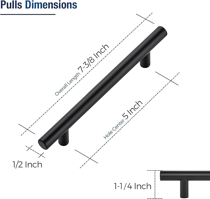 JOY DECOR 3 Pack Cabinet Handles, Black Cabinet Pulls, 5 in Hole Center Kitchen Hardware, Stainless Steel T Bar Handles for Dresser Drawers