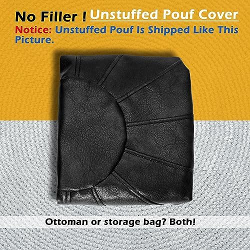 Thgonwid Unstuffed Moroccan Ottoman Pouf Cover, Ottoman Footstool Storage Solution, Bean Bag Chair, Foot Rest, Black - Image 4