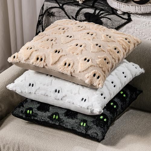 DFXSZ Halloween Pillow Covers 20x20 inch 2Pcs Black Ghost Halloween Decor - Image 3