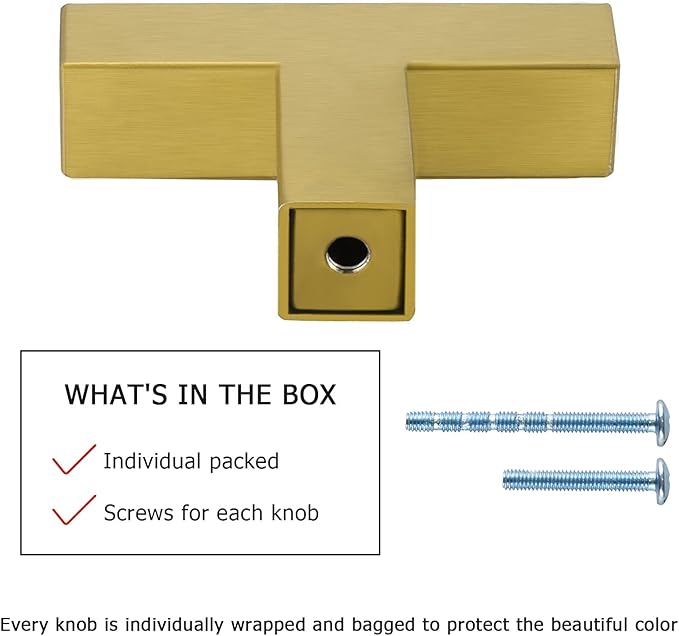 LONTAN 20 Pack Dresser Knobs Brushed Brass Kitchen Cabinet knobs Square Gold Cabinet Door Hardware for Bathroom Closet Cupboard