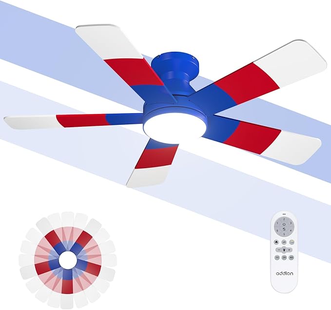 addlon Ceiling Fans with Lights, 42 Inch Low Profile Kids Ceiling Fan, Boy's Fan with Remote, Reversible, 3CCT, Dimmable, Quiet, Blue Small Ceiling Fan for Kids Room, Bedroom Indoor/Outdoor Use