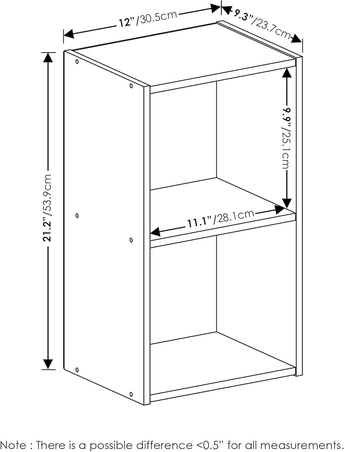 Furinno PASIR Book Shelf, 2-Tier Modern Bookshelf, Open Shelves Bookcase 9" x 12" x 21", for Living Room, Bedroom, Home Office, Light Blue/White