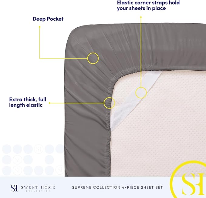 Full Size Sheet Sets - Breathable Luxury Sheets with Full Elastic & Secure Corner Straps Built In - 1800 Supreme Collection Extra Soft Deep Pocket Bedding, Sheet Set, EXTRA DEEP pocket - Full, Gray