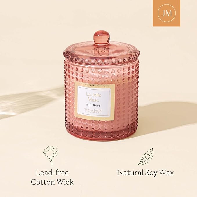 LA JOLIE MUSE Rose Noir & Oud Scented Candle – Lemon, Rose & Oud | 10 oz Natural Soy Wax | 55 Hours Clean Burn | Gift-Ready for Hosts & Gatherings | Elegant Home Décor