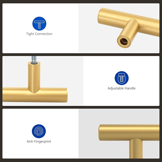 LONTAN 4 Pack Gold Cabinet Knobs Gold Drawer Knobs Brushed Brass Kitchen Cabinet Hardware for Bathroom Cupboard 2in Overall Length,Stainless Steel