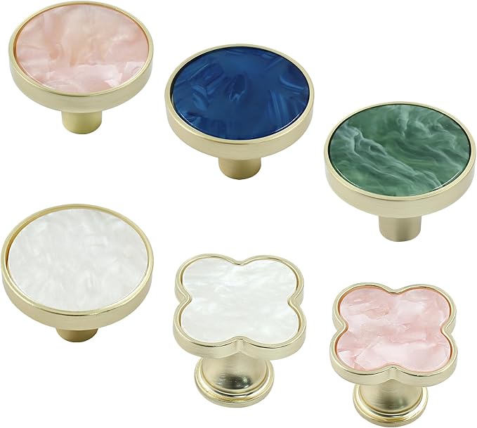 6 Pcs Gold Knobs for Dresser Drawers, Round Dresser Cabinet Knobs Pulls for Kitchen Cabinet Cupboard Door Furniture Decorative, Navy Blue