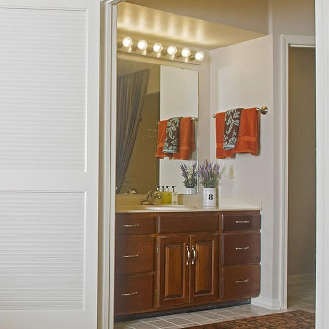 Design House Vanity Lights, 6 Linear Lights, Dimmable, Horizontal or Vertical Use, Uses (6) 60W Bulbs, For Bathroom/Makeup Vanity, Honey Oak, 36.0 in. L x 4.5 in. H x 2.5 in. D, 500223