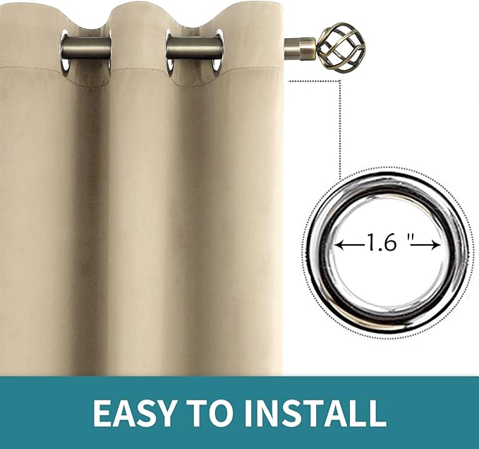 BGment Room Darkening Curtains 63 Inches Long - Grommet Thermal Insulated Drapes Window Treatment Curtains for Bedroom, 2 Panels, 70 x 63 Inch, Beige