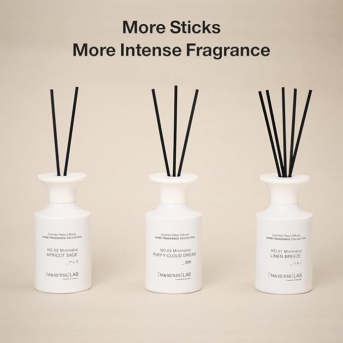 M&SENSE Minimalist Large Reed Diffuser 300ml, Apricot Sage Scented with Natural Essential Oils, Long Lasting with 7 Sticks, Non-Toxic Home Fragrance for Bedroom, Bathroom Decor