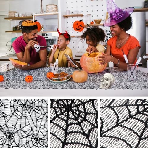 Halloween Table Runner, Black Lace Spider Web Table Runners for Halloween Decor/Party Dinner Table Decoration 18 x 72Inch - Image 3