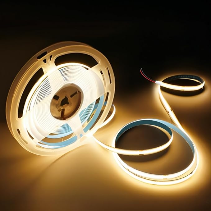 COB LED Strip Lights Warm White 3000K,16.4ft 12V High CRI 95Ra+ Super Bright,Flexible Tape Lights for Bedroom,Mirror,Kitchen Cabinet, Living Room(Power Supply Not Included)