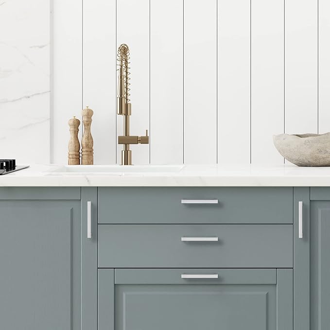 Ravinte 20 Pack Brushed Nickel Kitchen Cabinet Handles 4-1/2 Inch Cabinet Pulls Square Kitchen Hardware for Cabinet Drawer Pulls Drawer Handles Come with Screwdriver