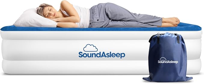 SoundAsleep Products Dream Series Luxury Air Mattress, ComfortCoil Technology, Built-in High Capacity Pump for Home, Camping- Double Height, Adjustable, Inflatable Blow Up, Portable (Twin Size)