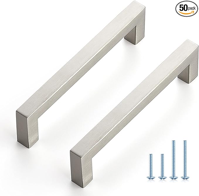 Ravinte 50 Pack Cabinet Handles Square Cabinets Cupboard Hanldes Brushed Nickel Drawer Pulls Stainless Steel Kitchen Cabinet Pulls Cabinet Hardware Drawer Handles 5 inch Hole Center