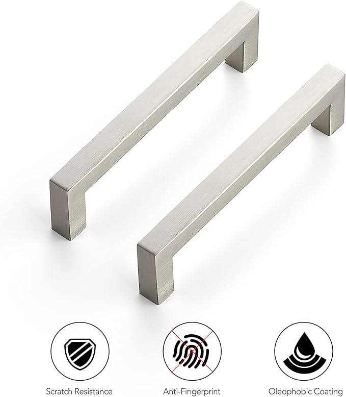 Ravinte 60 Pack Cabinet Handles Square Cabinets Cupboard Handles Brushed Nickel Drawer Pulls Stainless Steel Kitchen Cabinet Pulls Cabinet Hardware Drawer Handles 5 inch Hole Center