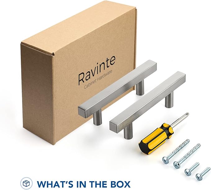 Ravinte 15 Pack Cabinet Handles 3 Inch Brushed Nickel Cabinet Pulls Square Hardware for Kitchen Cabinets - 5 Inch Total Length