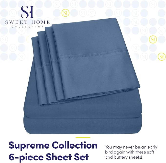 King Size Bed Sheets - 6 Piece 1500 Supreme Collection Fine Brushed Microfiber Deep Pocket King Sheet Set Bedding - 2 Extra Pillow Cases, Great Value, King, Denim
