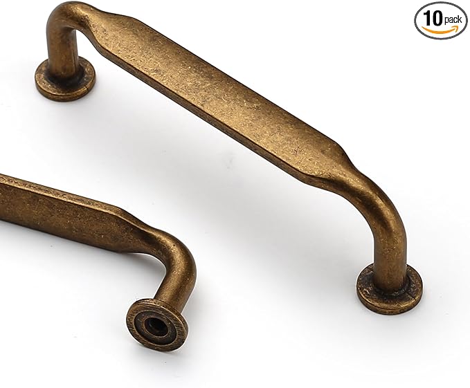 Asidrama 10 Pack 3.75 Inch(96mm) Antique Brass Kitchen Cabinet Handles, Cabinet Pulls Vintage Retro Kitchen Cabinet Hardware for Cupboard Drawer Pulls