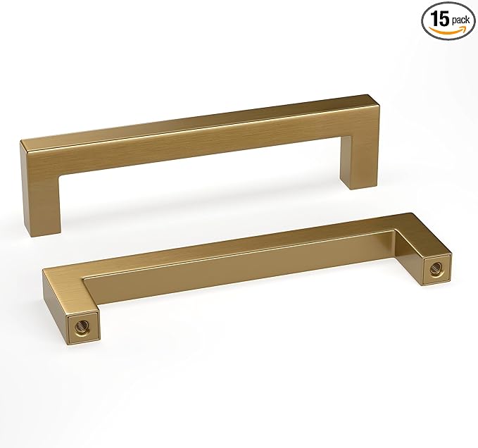 goldenwarm 15 Pack Champagne Bronze Cabinet Pulls Gold Cabinet Handles 5 Inch Champagne Drawer Pulls Brushed Bronze Drawer Handles Kitchen Dresser Hardware T Bar Square Hardware for Dresser Bedroom
