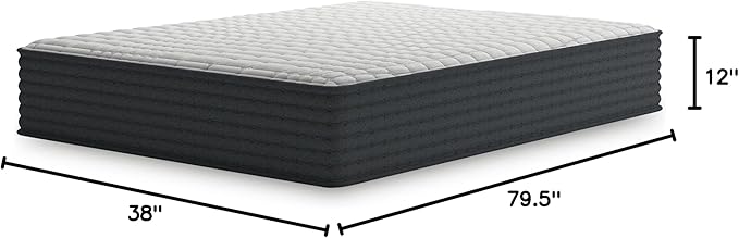 Signature Design by Ashley Hybrid 1200 12" Firm Moisture Wicking Mattress with Charcoal-Infused Gel Memory Foam and Edge Support for Pressure Relief, Temperature Regulating, Twin XL, Fiberglass Free