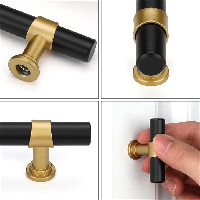 goldenwarm 10 Pack Black and Gold Cabinet Pulls 5 Inch Kitchen Cabinet Handles Black Drawer Pulls for Dresser Bathroom Modern Hardware,Zinc Alloy Base
