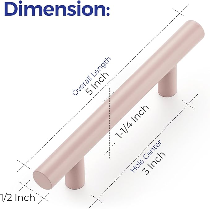 Ravinte 40 Pack | 5 Inch Cabinet Pulls Pink Stainless Steel Kitchen Drawer Pulls Cabinet Handles 5 InchLength, 3 Inch Hole Center