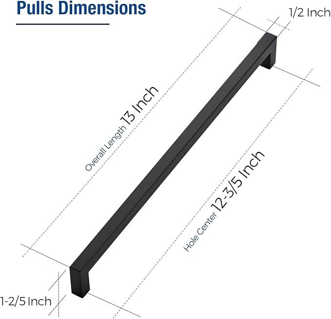 JOY DECOR 6 Pack Cabinet Handles, Black Cabinet Pulls, 12-3/5 Inch Kitchen Closet Handles Square Drawer Pulls Stainless Steel Drawer Hardware, 320mm Hole Centers
