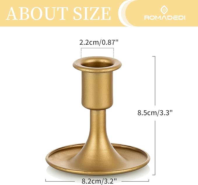 Candlestick Holders Taper Candle Holders, Romadedi Gold Candle Stick Candle Holder for Table Centerpiece, Wedding Reception, Festive Christmas Mantel Decoration or Home Decor, Set of 18