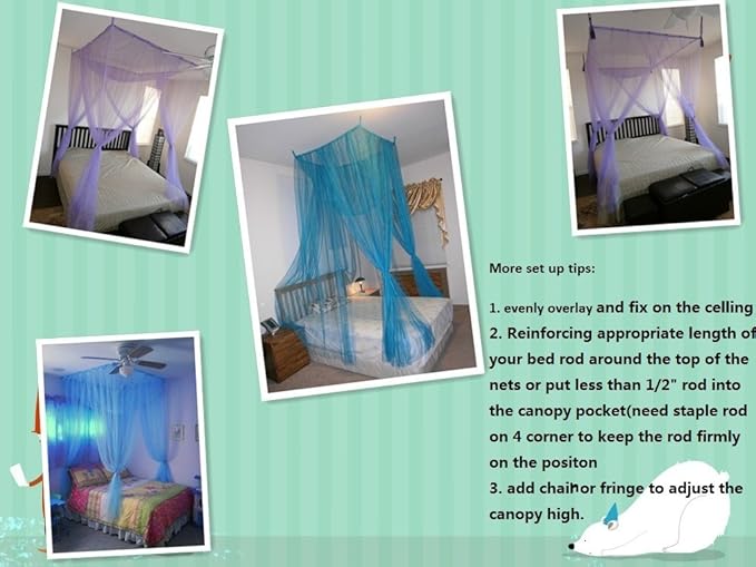 OctoRose Four Post Mosquito Net for Bed Canopy -Fits Queen, King, California King Beds-Indoor & Outdoor Use- Purple