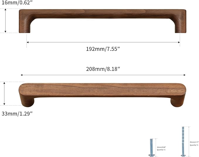 Walnut Round 7-1/2in 2 pcs Wooden Drawer Pulls Handle pulls for cabinets Kitchen Cabinet Drawer pulls Cabinet Door Pull