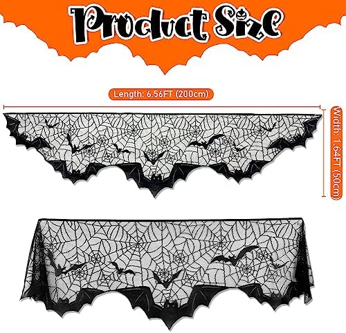 AerWo Halloween Decorations Indoor Fireplace Mantel Scarf, Black Lace Spiderweb Fireplace Cover for Halloween Mantle Decor Festive Party Supplies,20x79 inches - Image 2