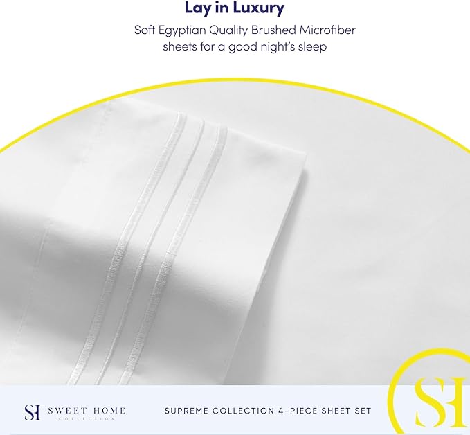 Split King Sheets - Breathable Luxury Sheets with Full Elastic & Secure Corner Straps Built In - 1800 Supreme Collection Extra Soft Deep Pocket Bedding Set, Sheet Set, Split King Size, White