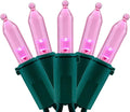 YULETIME 200 Count Pink LED Christmas Lights, 66 Feet Green Wire UL Certified Commercial Grade Holiday String Light Set (Pink)