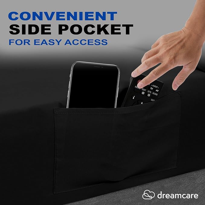DREAMCARE Queen Sheet Set – 4 pcs Cooling Sheets – up to 21” Extra Deep Pocket Queen Sheets – Hotel Luxury Sheets & Pillowcases – Superior Softness 100% Fine Microfiber with Side Pocket – Black